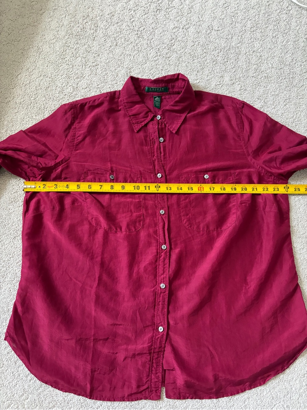 Lauren Ralph Lauren burgundy silk Blend button down shirt size 1X - Picture 7 of 10